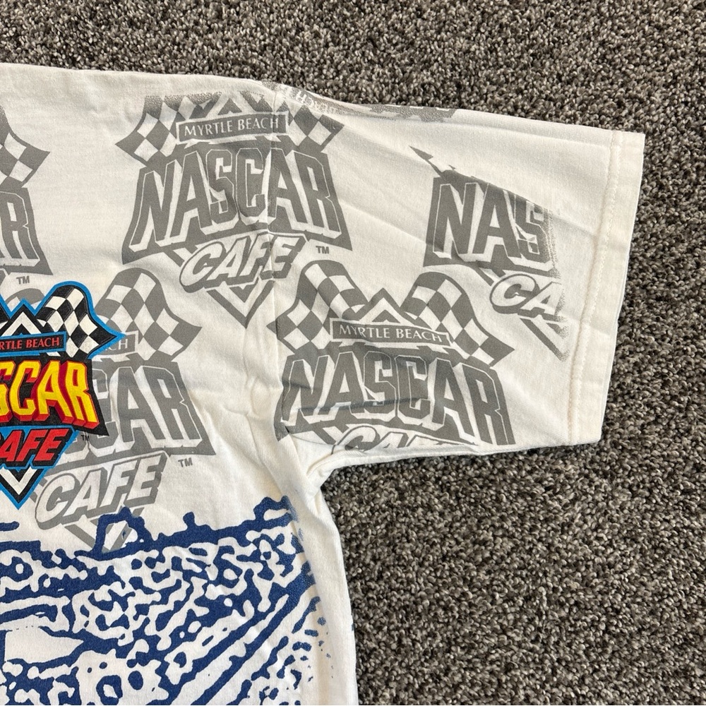 Vtg NASCAR Cafe Myrtle Beach Racing All Over Print 2 Sided T Shirt Size Large - Picture 8 of 11